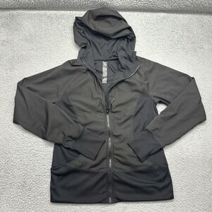 RBX Active CR8010R2 Womens Medium Black Ribbed Athleisure Zip Up Hoodie Jacket